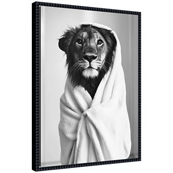 Sylvie Lioness Bathroom Art Towel Robe Black and White Framed Canvas by The Creative Bunch Studio