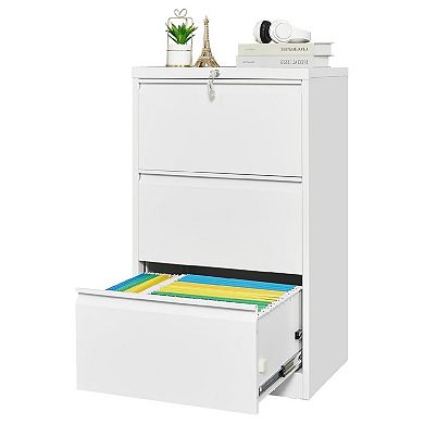 Lateral Steel Filing Cabinet with 3 Locking Drawers and Card Holder