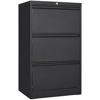 Lateral Steel Filing Cabinet with 3 Locking Drawers and Card Holder