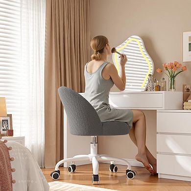 Vanity Chair Wheels Armless Adjustable Soft Support Small Space