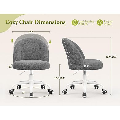 Vanity Chair Wheels Armless Adjustable Soft Support Small Space
