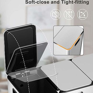 Triple Compartment Trash Can with Separated Lid - Foot Pedal Recycling Bin