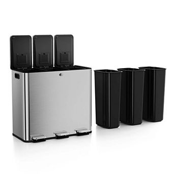 Triple Compartment Trash Can with Separated Lid - Foot Pedal Recycling Bin