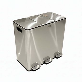 Triple Compartment Trash Can with Separated Lid - Foot Pedal Recycling Bin