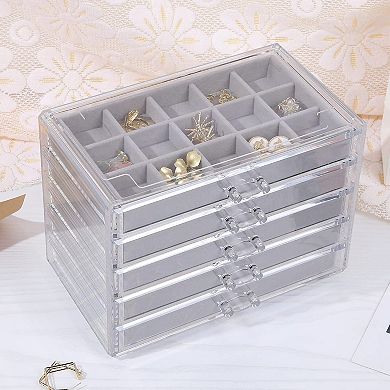 Clear 5-Drawer Jewelry Box Stackable Earring Organizer Gift