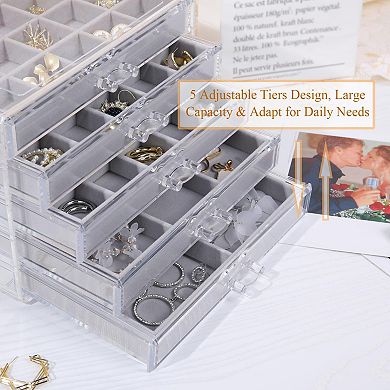 Clear 5-Drawer Jewelry Box Stackable Earring Organizer Gift