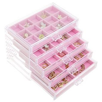 Clear 5-Drawer Jewelry Box Stackable Earring Organizer Gift