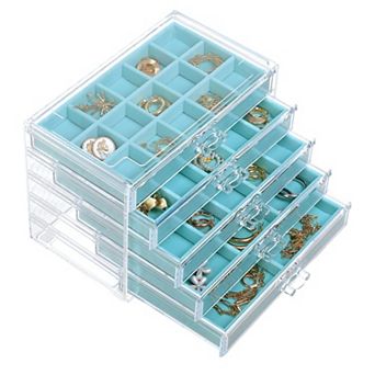 Clear 5-Drawer Jewelry Box Stackable Earring Organizer Gift