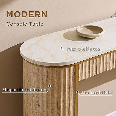 63" Fluted Console Table with Marble Top, Modern Entryway Sofa Table for Living Room