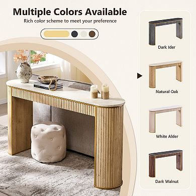 63" Fluted Console Table with Marble Top, Modern Entryway Sofa Table for Living Room