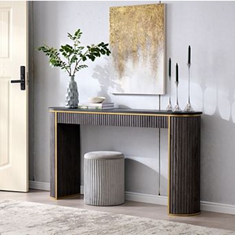 63" Fluted Console Table with Marble Top, Modern Entryway Sofa Table for Living Room