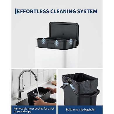 Stainless Steel Trash Can with Lid and Removable Inner Bucket for Office Kitchen Bathroom