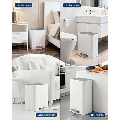 Stainless Steel Trash Can with Lid and Removable Inner Bucket for Office Kitchen Bathroom