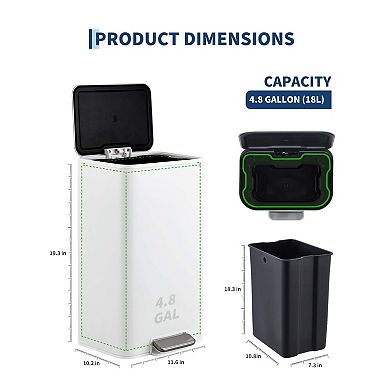 Stainless Steel Trash Can with Lid and Removable Inner Bucket for Office Kitchen Bathroom