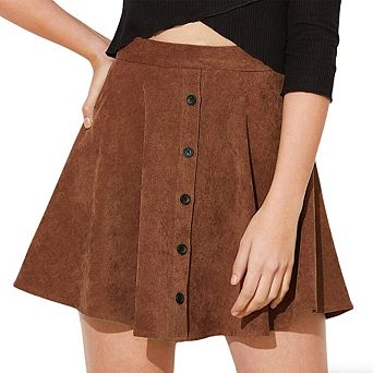Women's Corduroy Mini Skirt High Waisted Button Front Flared A Line Casual Short Skirt