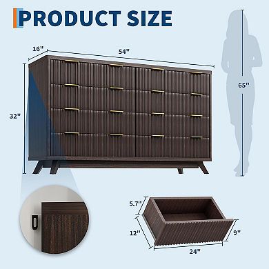 Modern Fluted Dresser with 8 Drawers and Faux Marble Top