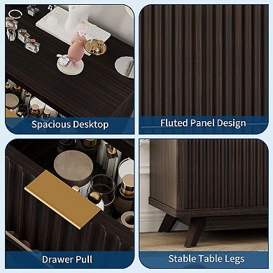 Modern Fluted Dresser with 8 Drawers and Faux Marble Top