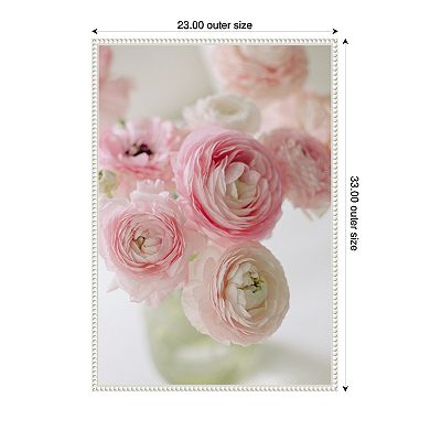 Sylvie Delicate Pink Ranunculus Flower Bouquet Framed Canvas by Kristy Campbell