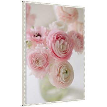 Sylvie Delicate Pink Ranunculus Flower Bouquet Framed Canvas by Kristy Campbell