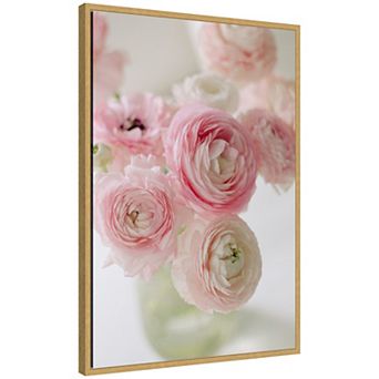 Sylvie Delicate Pink Ranunculus Flower Bouquet Framed Canvas by Kristy Campbell