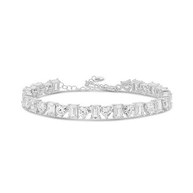 SHYMI Heart & Emerald Tennis Bracelet — .925 Silver, 14K Gold-Plated, CZ, 6" + 2" Ext