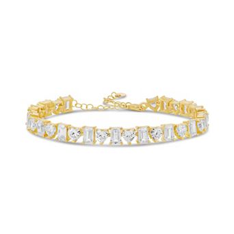 SHYMI Heart & Emerald Tennis Bracelet — .925 Silver, 14K Gold-Plated, CZ, 6" + 2" Ext