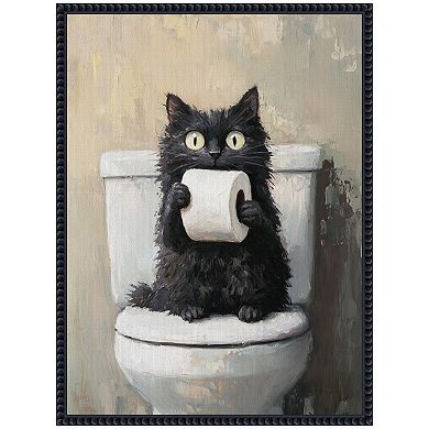 Sylvie Funny Black Cat Bathroom Art Framed Canvas by The Creative Bunch Studio