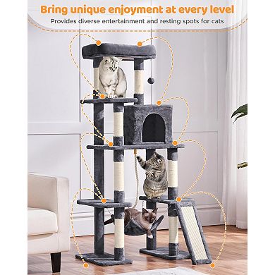 63in Multi-Level Cat Tree Sisal Posts Condo Hammock Ball Platform