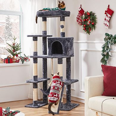 63in Multi-Level Cat Tree Sisal Posts Condo Hammock Ball Platform