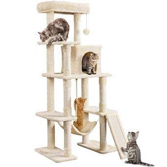 63 in Multi-Level Cat Tree Sisal Posts Condo Hammock Ball Platform