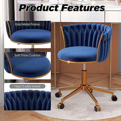 Woven 360 Swivel Desk Chair Height Adjustable Metal Base Hand Weaving