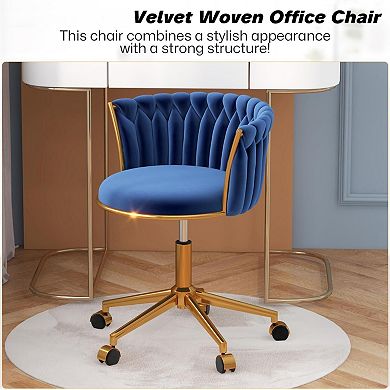 Woven 360 Swivel Desk Chair Height Adjustable Metal Base Hand Weaving
