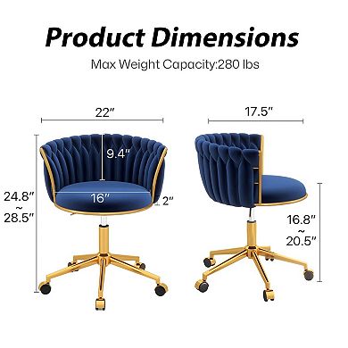 Woven 360 Swivel Desk Chair Height Adjustable Metal Base Hand Weaving