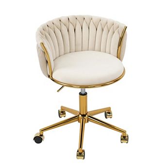 Woven 360 Swivel Desk Chair Height Adjustable Metal Base Hand Weaving