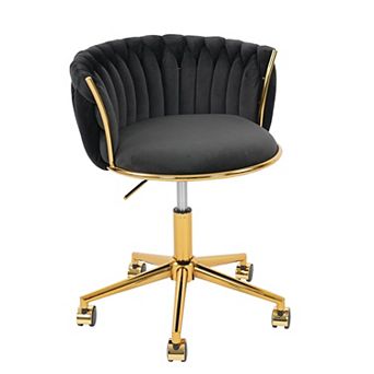 Woven 360 Swivel Desk Chair Height Adjustable Metal Base Hand Weaving