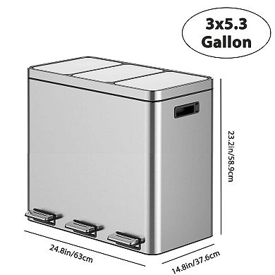 Dual Compartment Stainless Steel Trash Can,Kitchen Step Bin with Lids,Foot Pedals,Removable Buckets