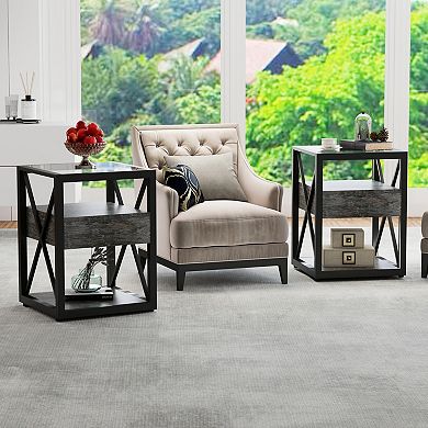 CEWOR 3-Tier Storage Side Table End Table, Small Space Sofa Side Table with MDF Top