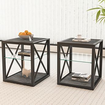 CEWOR 3 tier Storage Side Table End Table, Small Space Sofa Side Table with MDF Top