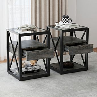 CEWOR 3 tier Storage Side Table End Table, Small Space Sofa Side Table with MDF Top