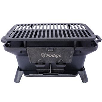 16 in Portable Cast Iron Charcoal Grill in Black with Tabletop Cast Iron Skillet