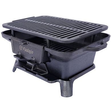 16 in. Portable Cast Iron Charcoal Grill in Black with Tabletop Cast Iron Skillet