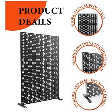 Freestanding Metal Privacy Screen Panel with Leaf Design