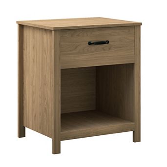 Wood Nightstand with Drawer and Open Shelf, Natural Brown, 22x18x26 Inches