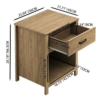 Wood Nightstand with Drawer and Open Shelf, Natural Brown, 22x18x26 Inches