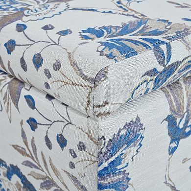 Luxury Storage Ottoman with Floral Patterned Fabric, 39x19x16.5in, Blue Flower