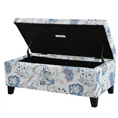 Luxury Storage Ottoman with Floral Patterned Fabric, 39x19x16.5in, Blue Flower
