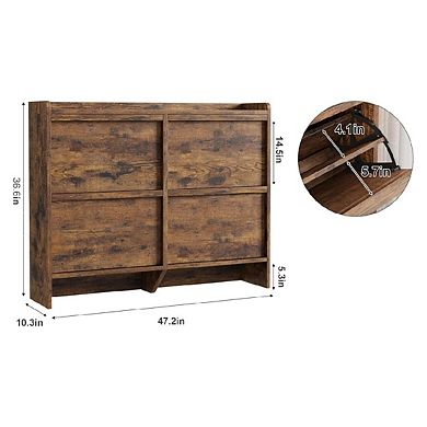 Wooden Shoe Cabinet with 4 Flip Drawers and Adjustable Shelves