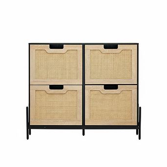 Rattan Shoe Cabinet Organizer with 4 Flip Doors and Shelves