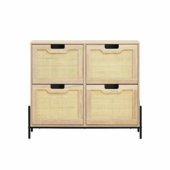 Rattan Shoe Cabinet Organizer with 4 Flip Doors and Shelves