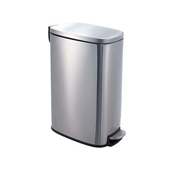 Slim 13 Gallon Skinny Stainless Steel Kitchen Trash Can with Removable Inner Bucket& Soft Close Lid
